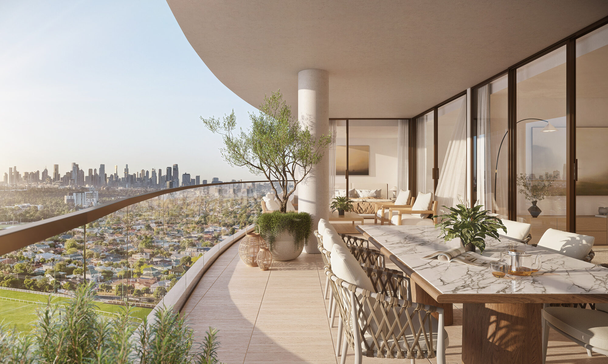 Private terrace with an outlook across the racecourse, artist impression
