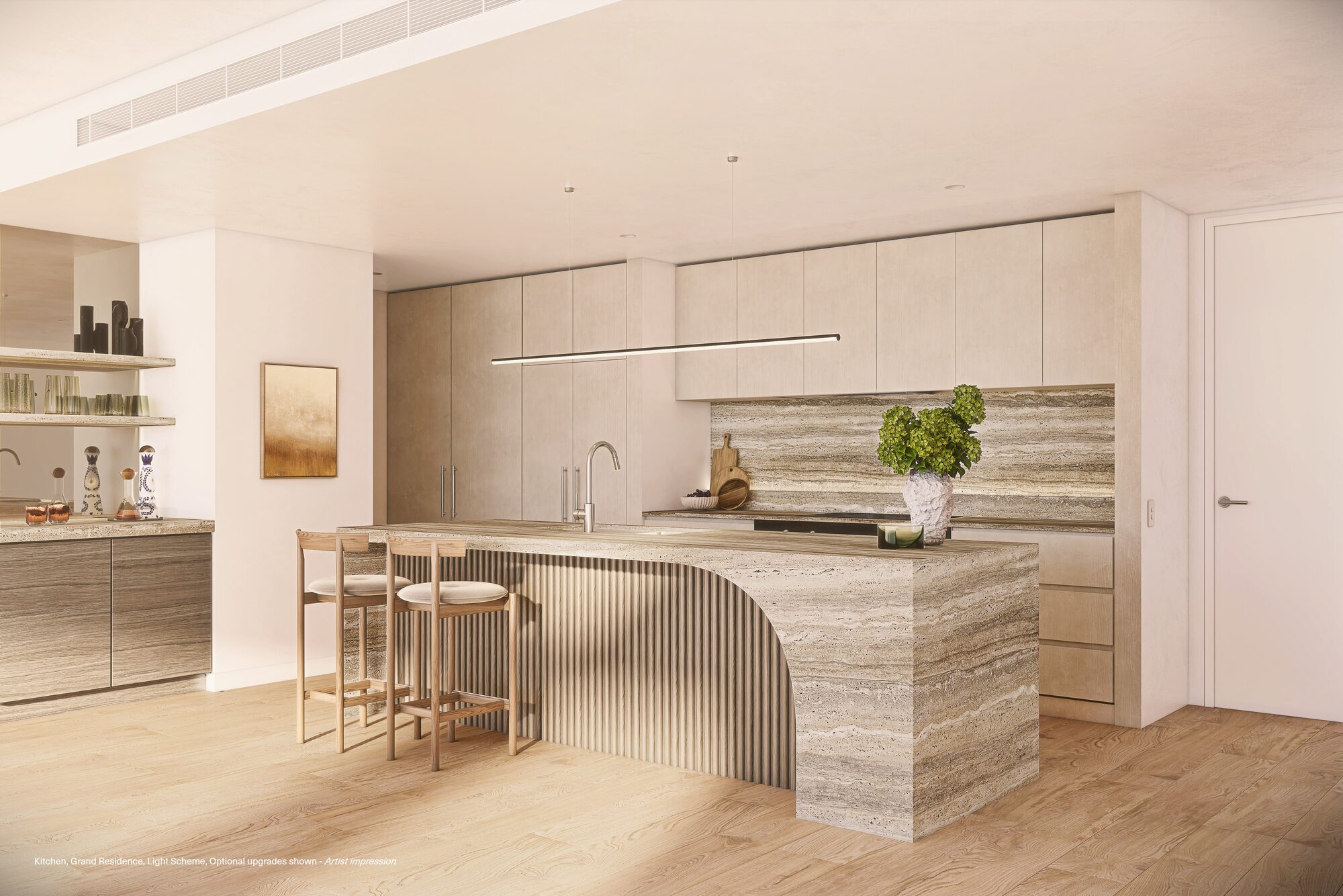Grand kitchen in a track facing residence at The Eveline, artist impression